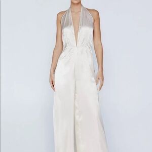 Nasty Gal Lace Applique Plunge Halter Jumpsuit